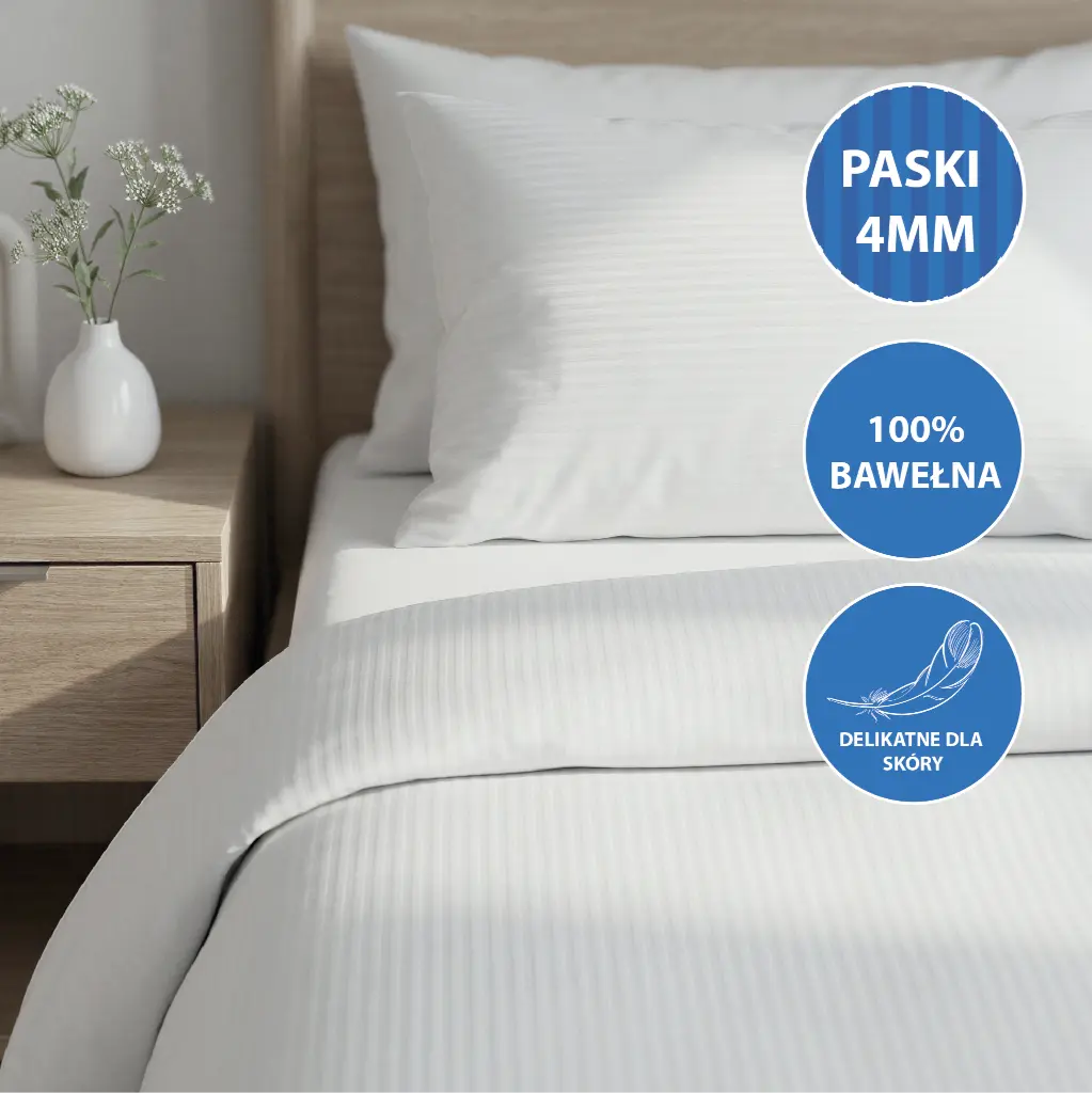 Poszewki hotelowe Biela - adamaszek, paski 4 mm